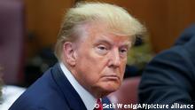 04/04/2023 Former President Donald Trump sits at the defense table in a Manhattan court, Tuesday, April 4, 2023, in New York. Trump is appearing in court on charges related to falsifying business records in a hush money investigation, the first president ever to be charged with a crime. (AP Photo/Seth Wenig, Pool)