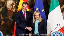 Foto Roberto Monaldo / LaPresse.05-04-2023 Roma .Politica.Palazzo Chigi - Il Presidente del Consiglio Giorgia Meloni incontra il Presidente del Governo di Spagna Pedro Sanchez.Nella foto Pedro Sanchez, Giorgia Meloni..05-04-2023 Rome (Italy).Politics.Chigi palace - Prime Minister Giorgia Meloni meets whit the President of the Government of Spain Pedro Sánchez.In the pic Pedro Sanchez, Giorgia Meloni (Credit Image: © Roberto Monaldo/LaPresse via ZUMA Press
