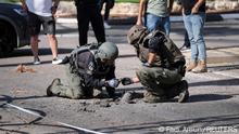 Israeli security personnel check the remains of a rocket in Shlomi, northern Israel April 6, 2023. REUTERS/Fadi Amun ISRAEL OUT. NO COMMERCIAL OR EDITORIAL SALES IN ISRAEL