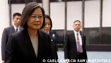 07/04/2023 Taiwan President Tsai Ing-wen walks at Taoyuan International Airport upon returning from a trip to the U.S. and Central America, in Taoyuan, Taiwan April 7, 2023. REUTERS/Carlos Garcia Rawlins