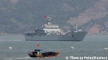 A Chinese warship sails during a military drill near Fuzhou, Fujian Province, near the Taiwan-controlled Matsu Islands that are close to the Chinese coast, China, April 8, 2023. REUTERS/Thomas Peter 