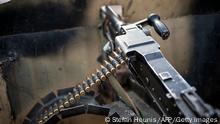 A 50 calibre machine gun mounted to the back of a military Toyota Land Cruiser in Mbalala, Borno State northeast Nigeria on March 25, 2016.
On April 14, 2014, Boko Haram militants kidnapped 276 schoolgirls from their dormitories at the Government Girls Secondary School Chibok, drawing global attention to the Islamist insurgency in northeast Nigeria. / AFP / STEFAN HEUNIS (Photo credit should read STEFAN HEUNIS/AFP via Getty Images)