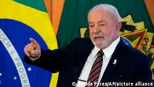 Brazil's President Luiz Inacio Lula da Silva speaks during a ministerial meeting to review the first 100 days of his government at Planalto Palace in Brasilia, Brazil, Monday, April 10, 2023. (AP Photo/Eraldo Peres)