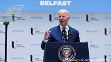 U.S. President Joe Biden delivers remarks marking the 25th anniversary of the Belfast/Good Friday Agreement and underscoring the readiness of the United States to support Northern Ireland's vast economic potential to the benefit of all communities, at Ulster University, Belfast, Northern Ireland, April 12, 2023. REUTERS/Clodagh Kilcoyne