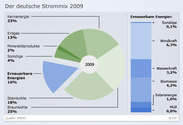 Infografik Der deutsche Strommix 2009 (DW-Grafik: Olof Pock)