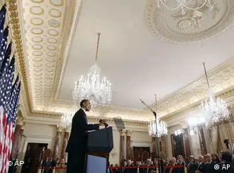 President Barack Obama delivers a policy address on events in the Middle East at the State Department in Washington, Thursday, May 19, 2011. (AP Photo/Charles Dharapak)
