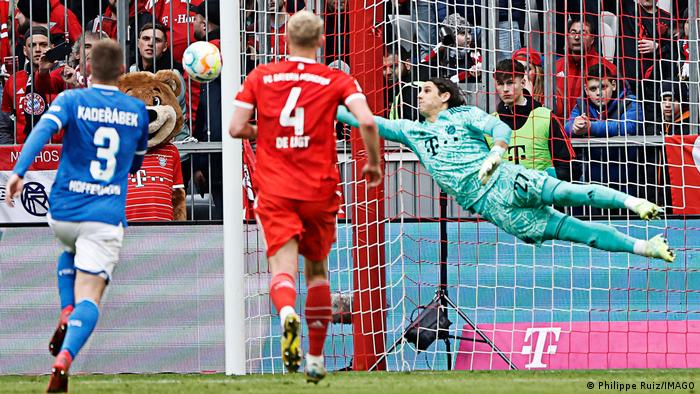 Yann Sommer stretches in vain against Hoffenheim after Andrej Kramaric's free kick