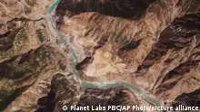 13/04/2023 *** This satellite image from Planet Labs PBC shows the Dasu Dam project in Khyber Pakhtunkhwa province, Pakistan, Thursday, April 13, 2023. Pakistani police arrested a Chinese national working at the dam project on blasphemy charges after he allegedly insulted Islam and the Prophet Muhammad, authorities said Monday. Under Pakistan's controversial blasphemy laws, the offense carries the death penalty. (Planet Labs PBC via AP)