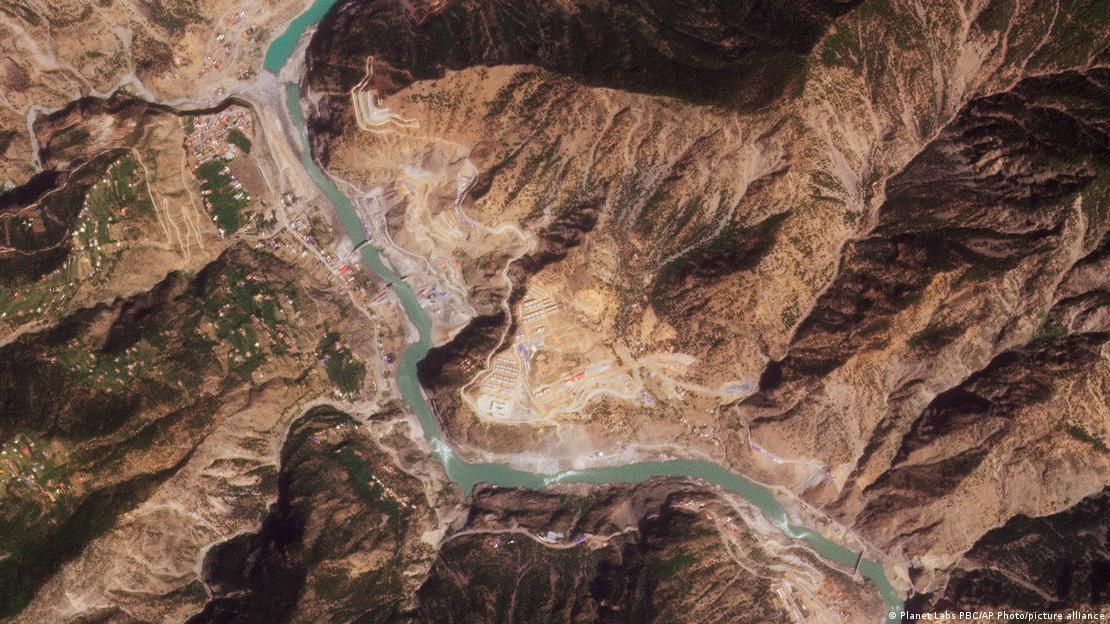 A satellite image from Planet Labs PBC shows the Dasu Dam project in Khyber Pakhtunkhwa province, Pakistan