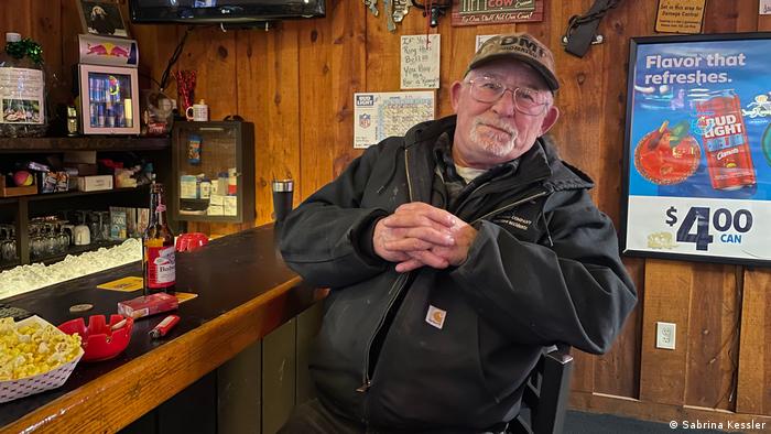 Tim Hussey, pensioner in Gilette, USA, at a bar counter