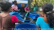 01.03.2023
Women wait for their turn to collect water in barrels from a tanker in the Chellanam area of Kochi, Kerala state, India, March 1, 2023. Saltwater's intrusion into freshwater is a growing problem linked to climate change and in Chellanam rising salinity means residents can no longer depend on ponds and wells for the water they need to drink, cook and wash. (Uzmi Athar/Press Trust of India via AP)