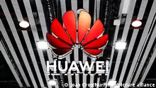 The Huawei logo, the Chinese multinational technology corporation, and second-largest telecommunications equipment manufacturer in the world, displayed on their stand during the Mobile World Congress 2023 on March 2, 2023, in Barcelona, Spain. (Photo by Joan Cros/NurPhoto)