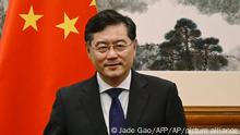 05/04/2023 CORRECTS TO CLARIFY THE CAPTION - FILE - Chinese Foreign Minister Qin Gang attends a meeting with French Foreign Minister Catherine Colonna at the Diaoyutai State Guesthouse in Beijing, April 5, 2023. Qin told his Israeli and Palestinian counterparts that his country is ready to help facilitate peace talks between the two sides, in its latest effort at mediation in the region, in separate phone calls to the two officials on Monday, April 17, 2023. (Jade Gao/Pool Photo via AP, File)