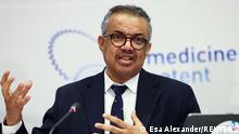 The head of the World Health Organization (WHO), Dr Tedros Adhanom Ghebreyesus speaks during a breakfast meeting with delegates and media, ahead of his visit to the launch of a WHO-backed mRNA vaccine production and technology transfer hub in Cape Town, South Africa, April 20, 2023, REUTERS/Esa Alexander