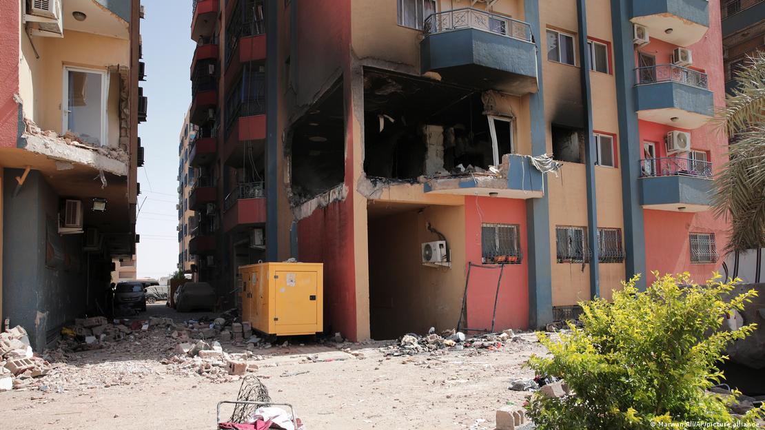 Residential buildings damaged in fighting are seen in Khartoum