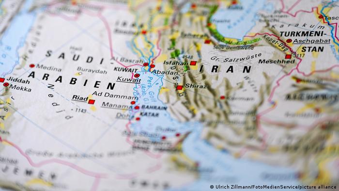 Eine Landkarte zeigt Iran und Saudi-Arabien