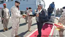 22.04.2023
Citizens of Saudi Arabia and people from other nationalities are welcomed by Saudi Royal Navy officials as they arrive at Jeddah Sea Port after being evacuated through Saudi Navy Ship from Sudan to escape the conflicts, Jeddah, Saudi Arabia, April 22, 2023. Saudi Press Agency/Handout via REUTERS ATTENTION EDITORS - THIS PICTURE WAS PROVIDED BY A THIRD PARTY