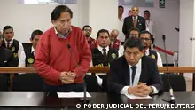 State security officers look on as Peru's former President Alejandro Toledo attends a hearing at the National High Court of Specialised Criminal Justice, after being extradited to Peru, in this handout picture released on April 23, 2023. Poder Judicial del Peru/Handout via REUTERS ATTENTION EDITORS - THIS IMAGE WAS PROVIDED BY A THIRD PART. NO RESALES. NO ARCHIVES