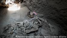 LIMA - PERU APRIL 24 : Archaeologists reveal the remarkable discovery of mummified remains from the Late Intermediate period, believed to date from the 900s and 1200s AD at the Centro Arqueologico de Cajamarquilla in the San Juan de Lurigancho district of Lima, Peru on April 24, 2023. In an impressive archaeological find, researchers from the renowned Cajamarquilla Archaeological Center have discovered the well-preserved remains of a mummified individual from the Late Intermediate Period. The discovery, believed to date from the 900s and 1200s, sheds new light on ancient Peruvian history and provides invaluable insight into the lives of those who lived in the region more than a thousand years ago. The mummified remains were unearthed in the department of Lima, Peru, at the prized site of Cajamarquilla, recognized for its rich archaeological heritage. The individual is believed to have lived during the Late Intermediate Period, a critical era in Peruvian history that marked a transition between the decline of the Moche civilization and the rise of the Inca Empire. Klebher Vasquez / Anadolu Agency