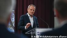 RZESZOW, POLAND - APRIL 25, 2023: Donald Tusk, chairman of the opposition party Civic Platform (PO), speaks during the meeting of the Civic Coalition political alliance at the Hotel Rzeszow, on April 25, 2023, in Rzeszow, Poland. The leader of the Civic Platform began the second day of his election campaign as part of the 'Here is the Future' (Polish: #TuJestPrzyszlosc) campaign in Podkarpacie province, with a meeting with members and supporters of the party. Artur Widak / Anadolu Agency