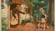 Fairy tale illustration: Hansel and Gretel in front of the witch's house