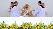 30.4.2023, Budapest****
Pope Francis (C) celebrates a holy mass at Kossuth Lajos' Square during his visit in Budapest on April 30, 2023, the last day of his tree-day trip to Hungary. (Photo by Vincenzo PINTO / AFP)