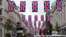 Regent Street is decorated with British flags, ahead of the Coronation of Britain's King Charles and Camilla, Queen Consort, in London, Britain, May 1, 2023. REUTERS/Maja Smiejkowska