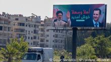 Damaskus 3.5.2023***
People drive under a poster with pictures of Iranian President Ebrahim Raisi, left, and Syrian President Bashar Assad with Arabic that reads, Welcome, in Damascus, Syria, Wednesday, May 3, 2023. Iraninan President Raisi landed in Damascus Wednesday on the first visit by an Iranian head of state to the war-wracked country in over a decade. (AP Photo/Omar Sanadiki)