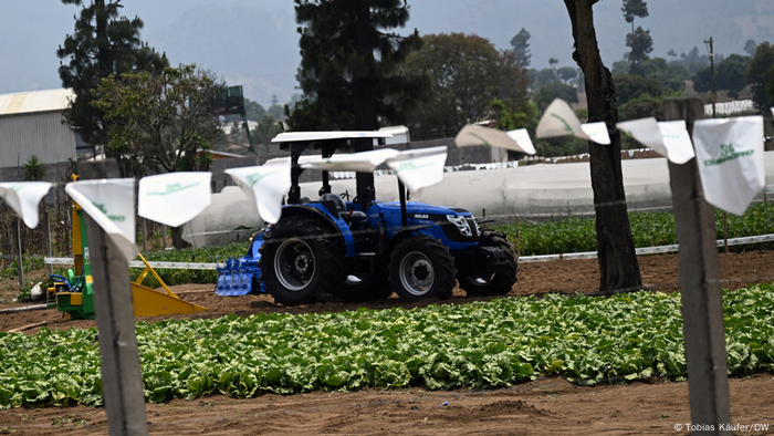 Un tractor en el campo de una cooperativa agrícola en Guatemala.