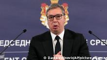 Serbian President Aleksandar Vucic addresses media after shooting in Ribnikar school in Belgrade, Serbia, Wednesday, May 3, 2023. Police say a 13-year-old who opened fire at his school drew sketches of classrooms and made a list of people he intended to target. He killed eight fellow students and a school guard before being arrested Wednesday. (AP Photo/Darko Vojinovic)
