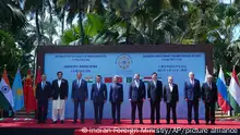 This photo released by Indian Foreign Ministry shows, from left, SCO Secretary-General Zhang Ming, Pakistani Foreign Minister Bilawal Bhutto Zardari, Russian Foreign Minister Sergey Lavrov, Uzbekistani Foreign Minister Bakhtiyor Saidov, Indian Foreign Minister S. Jaishankar, Kazakhstan's Foreign Minister Murat Nurtleu, Chinese Foreign Minister Qin Gang, Kyrgyzstan's Foreign Minister Jeenbek Kulubaev, Tajikistan's Foreign Minister Sirodjidin Aslov and SCO Regional Anti-Terrorist Structure (RATS) Director Ruslan Mirzaev, pose for a group photograph prior to the Shanghai Cooperation Organization (SCO) council of foreign ministers' meeting, in Goa, India, Friday, May 5, 2023. (Indian Foreign Ministry via AP )