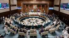 Egyptian Foreign Minister Sameh Shoukry speaks during an emergency meeting of Arab League foreign ministers in Cairo on May 7, 2023. (Photo by Khaled DESOUKI / AFP)