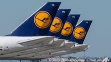 ARCHIV - 06.05.2020, Hessen, Frankfurt/Main: Passagiermaschinen der Lufthansa stehen auf dem Rollfeld des Flughafens Frankfurt. Das Gericht der EU entscheidet am Mittwoch, ob die EU-Kommission das milliardenschwere Hilfspaket der Bundesregierung für die Lufthansa in der Corona-Pandemie genehmigen durfte. (zu dpa «EU-Gericht entscheidet über Genehmigung von Lufthansa-Staatshilfen») Foto: Boris Roessler/dpa +++ dpa-Bildfunk +++