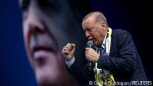 FILE PHOTO: Turkish President Tayyip Erdogan addresses his supporters during a rally ahead of the May 14 presidential and parliamentary elections, in Ankara, Turkey April 30, 2023. REUTERS/Cagla Gurdogan/File Photo