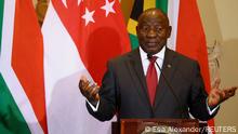 South African President Cyril Ramaphosa and Singapore Prime Minister Lee Hsien Loong (not pictured) attend a media briefing and signing ceremony at Tuynhuys to strengthen the bilateral relationship between the two countries in Cape Town, South Africa, May 16, 2023. REUTERS/Esa Alexander