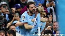 MANCHESTER, ENGLAND - MAY 17: Bernardo Silva of Manchester City celebrates after scoring the team's first goal during the UEFA Champions League semi-final second leg match between Manchester City FC and Real Madrid at Etihad Stadium on May 17, 2023 in Manchester, England. (Photo by Clive Brunskill/Getty Images)