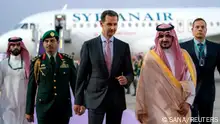 Syria's President Bashar al-Assad arrives in Jeddah, to attend the Arab League summit the following day, Saudi Arabia, May 18, 2023. SANA/Handout via REUTERS ATTENTION EDITORS - THIS IMAGE WAS PROVIDED BY A THIRD PARTY.