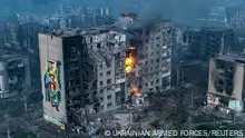 An aerial view shows destructions in the frontline town of Bakhmut, amid Russia's attack on Ukraine, in Donetsk region, Ukraine, in this handout picture released on May 21, 2023. Press Service of the 93rd Kholodnyi Yar Separate Machanized Brigade of the Ukrainian Armed Forces/Handout via REUTERS ATTENTION EDITORS - THIS IMAGE HAS BEEN SUPPLIED BY A THIRD PARTY. DO NOT OBSCURE LOGO.