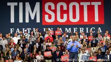 Der republikanische US-Senator Tim Scott hält auf dem Campus der Charleston Southern University eine Rede, in der er seine Bewerbung um die Präsidentschaftskandidatur der Republikaner offiziell ankündigt. +++ dpa-Bildfunk +++