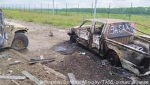 23.05.2023 *** ***ACHTUNG: Dieses Bild wurde vom Russischen Verteidigungsministerium herausgegeben!***ATTENTION: This image was issued by the Russian Ministry of Defense!***
DIESES FOTO WIRD VON DER RUSSISCHEN STAATSAGENTUR TASS ZUR VERFÜGUNG GESTELLT. [RUSSIA, BELGOROD REGION - MAY 23, 2023: Burned armored vehicles of a Ukrainian sabotage and reconnaissance group. According to Russian Defence Ministry Spokesman Igor Konashenkov, on May 23, 2023, more than 70 Ukrainian terrorists have been eliminated during a counter-terrorism operation. According to Belgorod Region authorities, the terrorists actions have left one civilian casualty and 13 injuries. Video grab. Best quality available. Russian Defence Ministry/TASS]