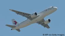 China's first domestically produced passenger jet C919 flies during its first commercial flight from Shanghai to Beijing, in Shanghai on May 28, 2023. China's first domestically produced passenger jet took off on its maiden commercial flight on May 28, a milestone event in the nation's decades-long effort to compete with Western rivals in the air. (Photo by AFP) / China OUT (Photo by STR/AFP via Getty Images)