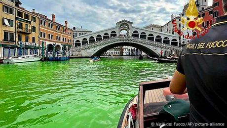 Italien Umwelt l Venedig, Canale Grande leuchtet grün
