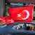 Araçtakiler ellerinde Türk bayrağı ile seçim sonucunu kutluyor