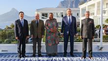 SOUTH AFRICA, CAPE TOWN - JUNE 1, 2023: China s Vice Minister of Foreign Affairs Ma Zhaoxu, Brazil s Foreign Minister Mauro Vieira, South Africa s Minister of International Relations and Cooperation Naledi Pandor, Russia s Foreign Minister Sergei Lavrov, and India s External Affairs Minister Subrahmanyam Jaishankar L-R pose during a photo op as part of a BRICS Foreign Ministers meeting. Russian Foreign Ministry Press Service/TASS PUBLICATIONxINxGERxAUTxONLY 59549898