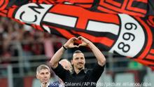04.06.2023****AC Milan's Zlatan Ibrahimovic reacts after his last game for the club at the end of a Serie A soccer match between AC Milan and Hellas Verona at the San Siro stadium, in Milan, Italy, Sunday, June 4, 2023. (AP Photo/Antonio Calanni)