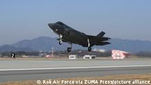 February 3, 2023, Cheongju, South Korea: A South Korean F-35A fighter takes off at an air base in Cheongju, 140 kilometers south of Seoul, to join combined air drills with the United States in this photo released by South Korea's Air Force. South Korea and the United States on Friday staged combined air drills, involving U.S. F-22 and F-35B stealth fighters, in a show of America's ''invariable will and capability'' to keep its security commitment to the Asian ally, Seoul's Air Force said. (Credit Image: Â© Rok Air Force via ZUMA Press Wire