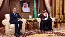 Saudi Arabia's Crown Prince Mohammed bin Salman (L) meets with US Secretary of State Antony Blinken in Jeddah on June 7, 2023. US Secretary of State Antony Blinken arrived in Saudi Arabia Tuesday on a trip to strengthen strained ties with the long-time ally as the oil-rich kingdom forges closer (Photo by Amer HILABI / POOL / AFP)
