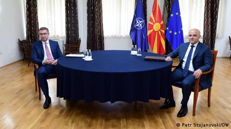 Лидерот на ВМРО-ДПМНЕ, Христијан Мицкоски на последната лидерска средба со премиерот Димитар Ковачевски на почетокот на јуни 2023 година