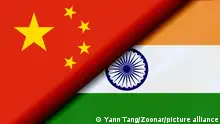Flags of the China and India Divided Diagonally. 3D rendering
