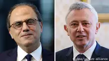 R: n this Tuesday, May 1, 2018, photo, Jihad Azour, the International Monetary Fund Director of the Middle East and Central Asia talks with an Associated Press reporter at the Dubai International Financial Center in Dubai, United Arab Emirates. (AP Photo/Kamran Jebreili)
L: APRIL 15, 2022: Suleiman Frangieh Jr., the head of the Lebanese Christian movement Marada, prior to a meeting with Russias Foreign Minister Sergei Lavrov at the Reception House of the Russian Ministry of Foreign Affairs. Russian Foreign Ministry/TASS]
